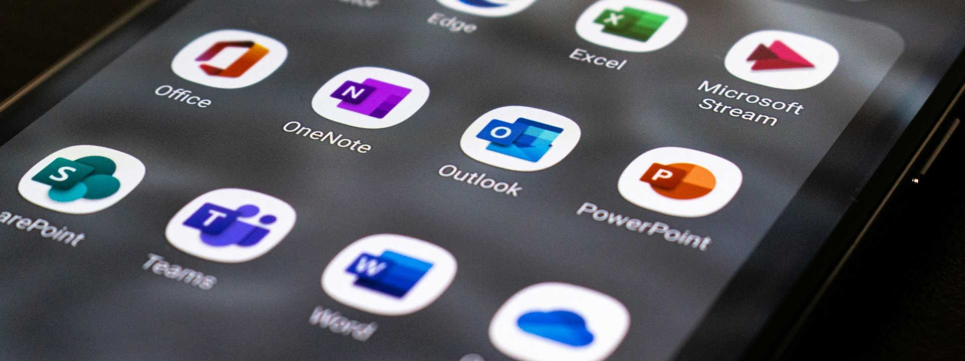 List of Microsoft 365 Applications on a mobile device.